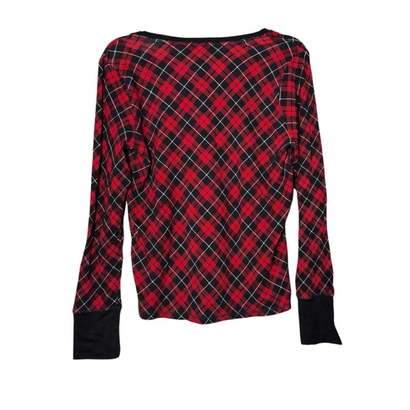 Victoria's Secret Thermal Pajama Top Plaid Red and Black Size Medium Button - Picture 2 of 6
